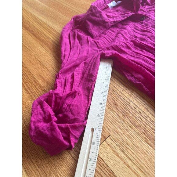 Pink Textured Button-Down Shirt By Mynah S Cotton Roll-Tab Sleeves Lightweight - Picture 4 of 9